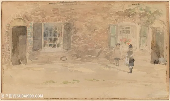 惠斯勒素描街道建筑装饰画