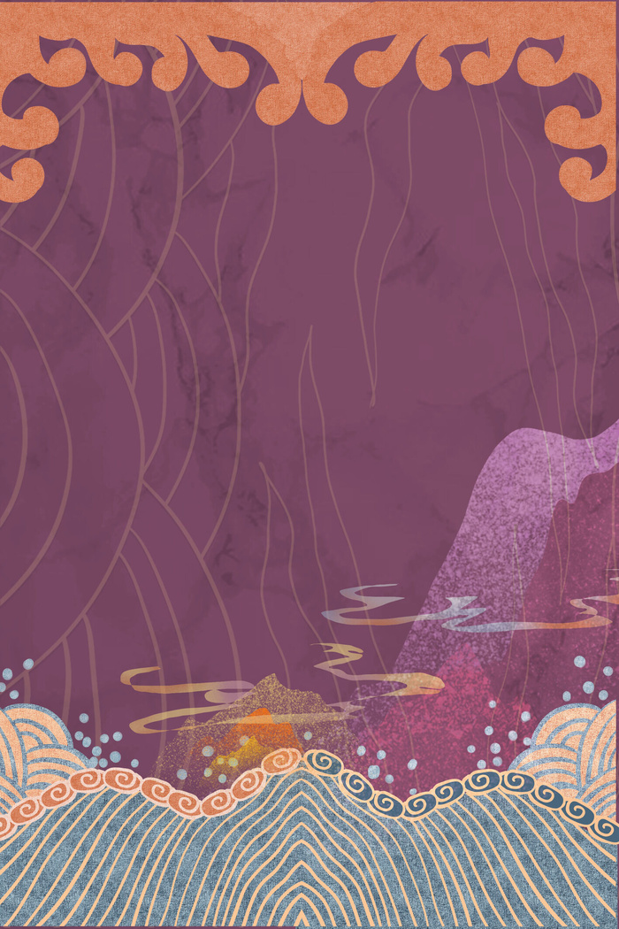 中国风复古国潮神话敦煌插画图案纸纹理肌理背景PSD设计模板素材