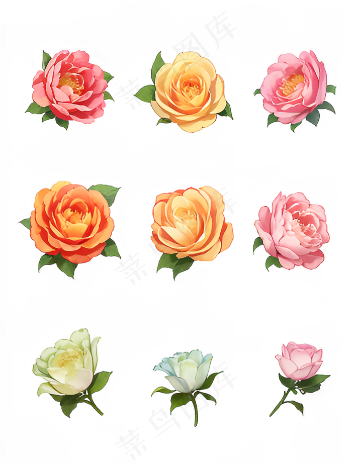 红色 粉色 手绘 免抠 PNG 玫瑰 花 素材16