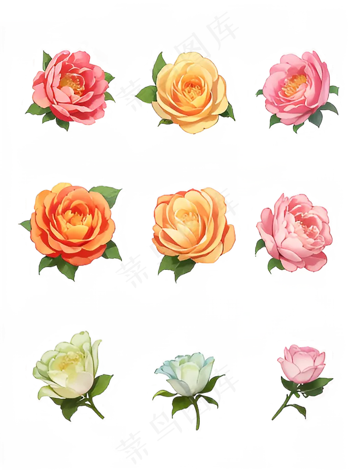 红色 粉色 手绘 免抠 PNG 玫瑰 花 素材16