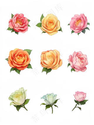 红色 粉色 手绘 免抠 PNG 玫瑰 花 素材16