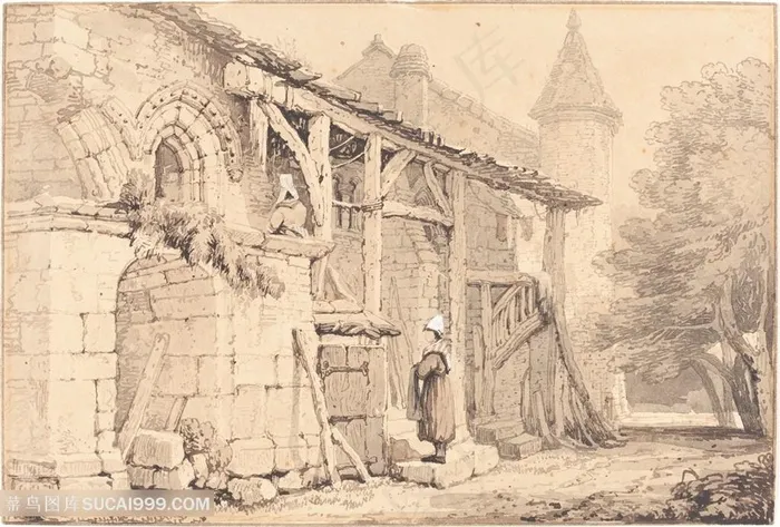 欧洲素描建筑风景画装饰画