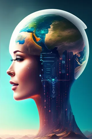 人头机器人外星人概念插画