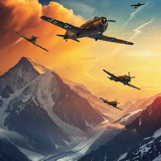 落日下的连绵山脉，飞机战斗机，冰川云海