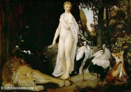 克里姆特油画裸体美景仙鹤装饰画
