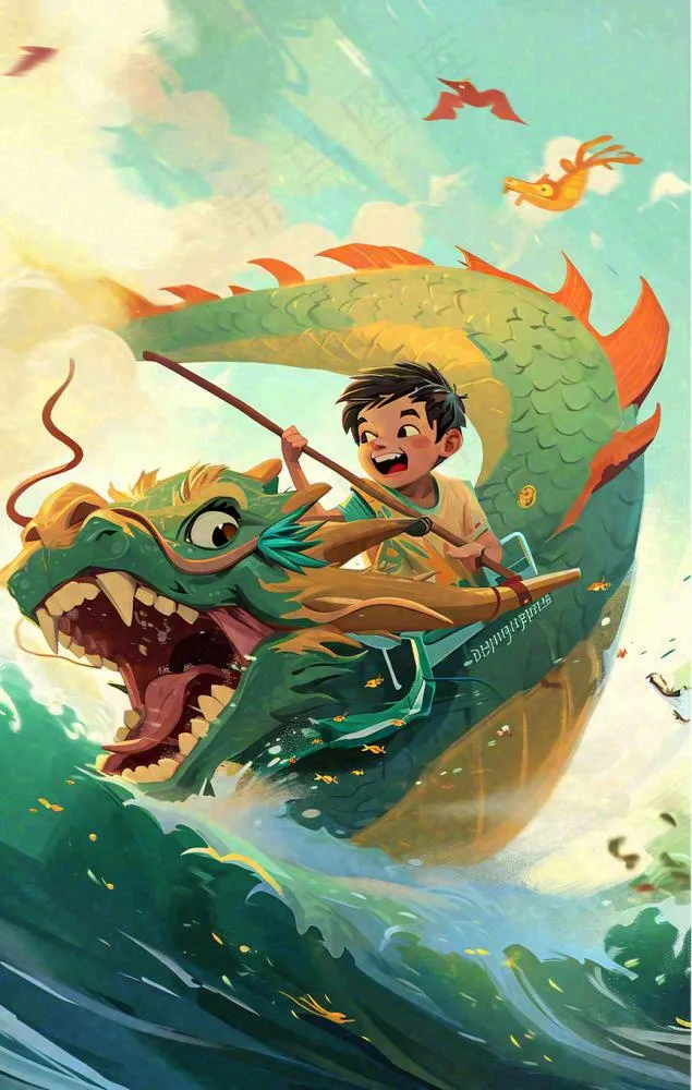 海上船只传说龙怪兽古风插画手绘(864x1360)