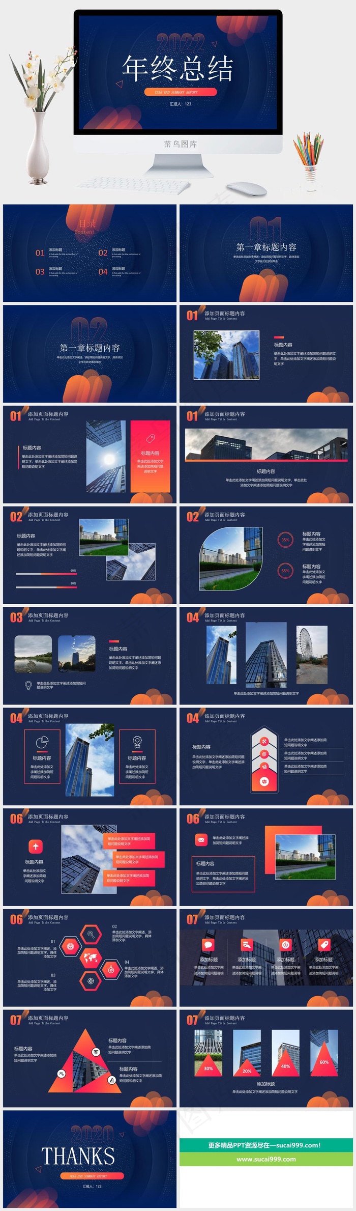 简洁大气活力几何风年终总结报告ppt模板