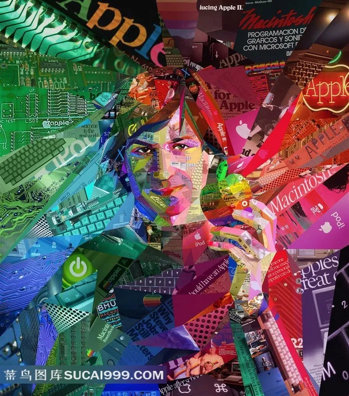 信息数码元素创意组合年轻乔布斯形象