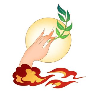 禅意佛手拈花指莲花佛珠敦煌文化线描稿国潮风元素设计模板素材