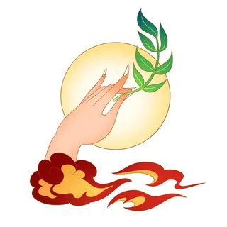 禅意佛手拈花指莲花佛珠敦煌文化线描稿国潮风元素设计模板素材