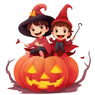万圣节女巫南瓜灯捣蛋卡通插画免抠
