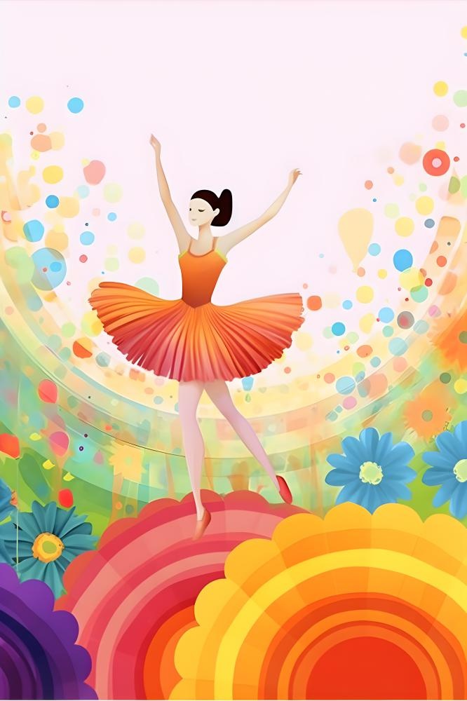 花丛中跳舞的女孩色彩插画背景