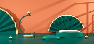 中国风国潮电商促销首页海报C4D背景图3D场景立体设计PSD素材模板