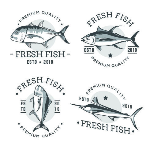 商务海洋鱼类海鲜图标LOGO标识标志标签水产图形AI矢量EPS素材图