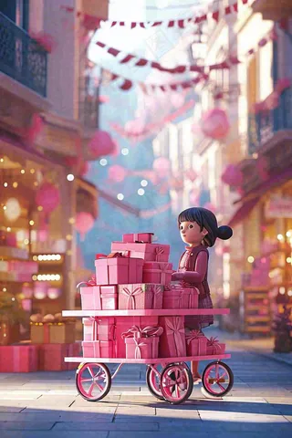 粉色可爱礼盒礼物，购物电商礼品