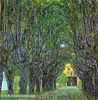 克里姆特油画唯美树林美景手绘