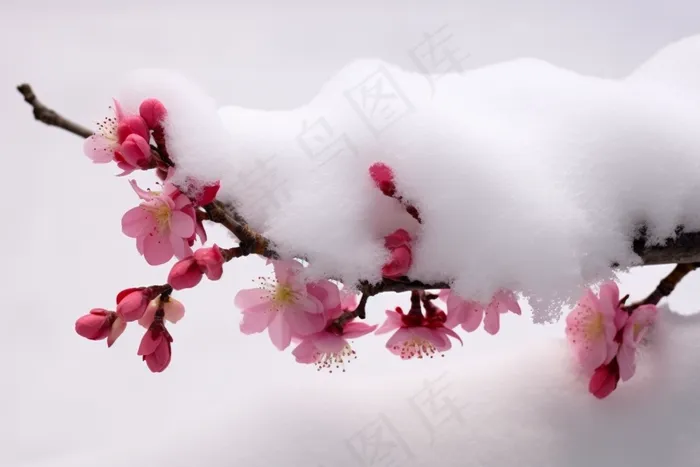 冬季白雪覆盖的梅花摄影图(4032x2688)
