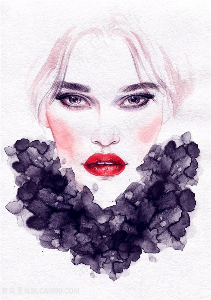 水彩效果美女绘画高清图片
