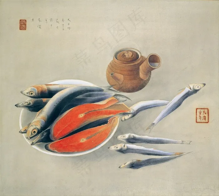 桥本关雪海鲜国画作品素材