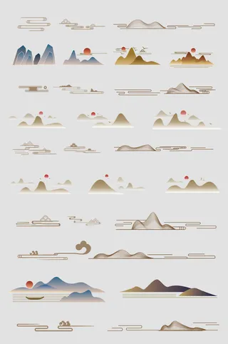 中式矢量线条山