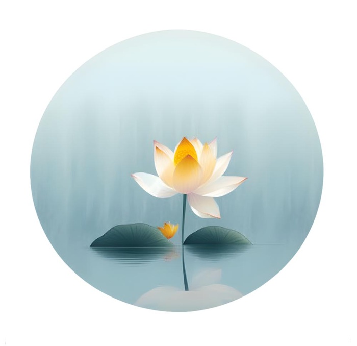 莲花荷花水墨圆框画免抠
