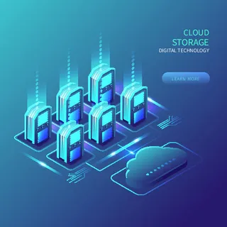 蓝色2.5D 互联网概念场景矢量素材