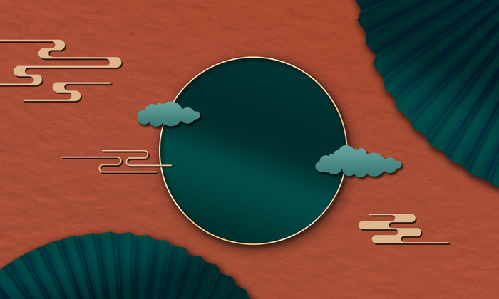 中国风国潮宫廷复古祥云锦鲤花卉扇子BANNER海报背景PSD素材