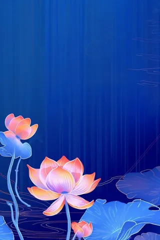 蓝色中国风荷花意境大气背景