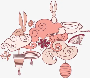 粉红祥云中秋玉兔