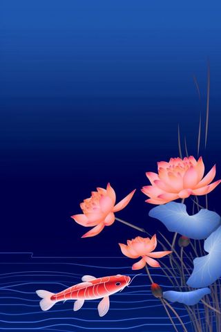 蓝色中国风荷花意境大气背景