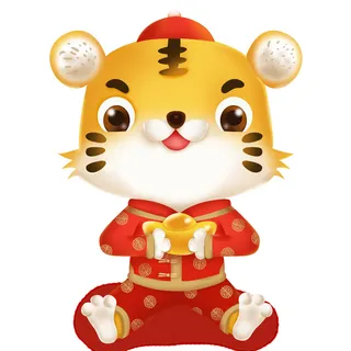 2022虎年吉祥物卡通公仔小老虎形象设计福字元素手绘插画psd素材