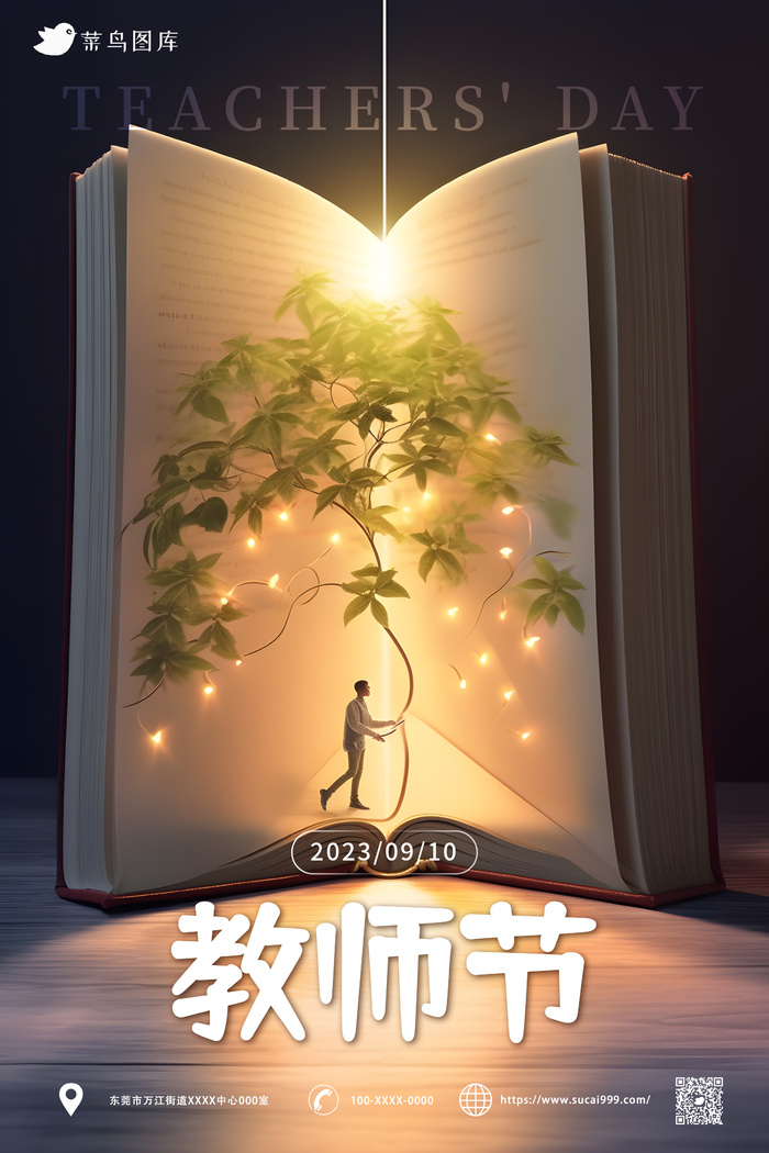 书籍光照人物 教师节海报ai矢量模版下载