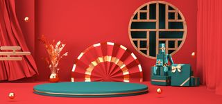 中国风国潮电商促销首页海报C4D背景图3D场景立体设计PSD素材模板