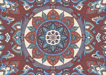 复古中式国潮风敦煌花纹装饰图案花卉藻井肌理圆形边框素材