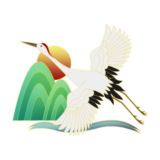 中国风国潮仙鹤山水插画手绘元素场景PSD设计素材