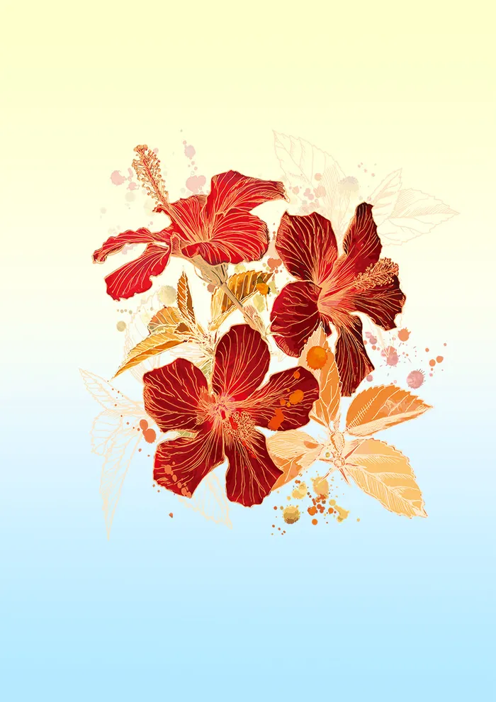 扶桑花手绘图案psd模版下载