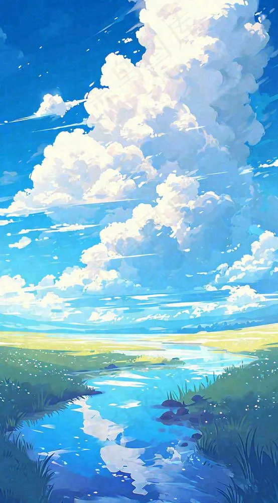 春天河边青草池塘蓝天白云，立春(816x1472)