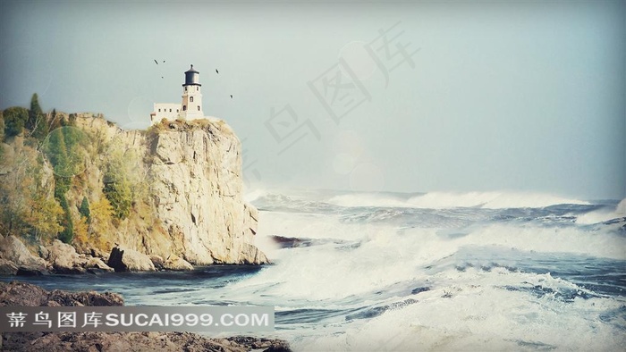 大海激浪上的灯塔风景图片