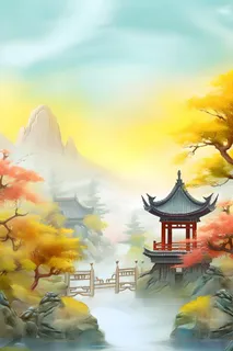 国风庭院简约清新阳光背景