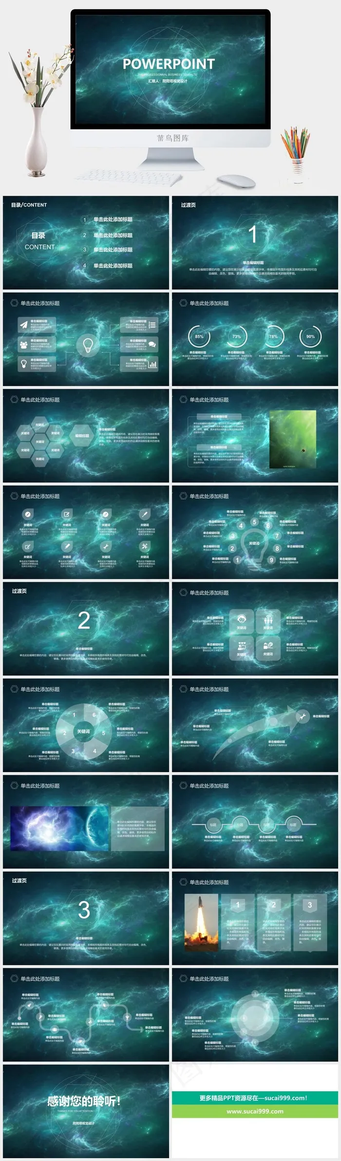 唯美绚丽星空风格商务工作汇报动态PPT可编辑ppt模板