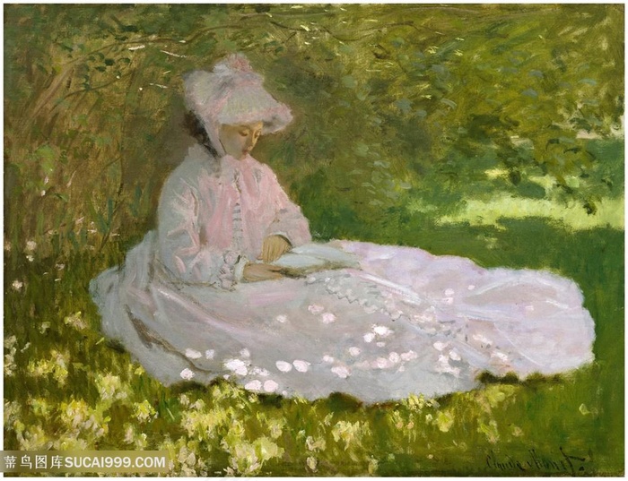 莫奈唯美草地美女高清风景画