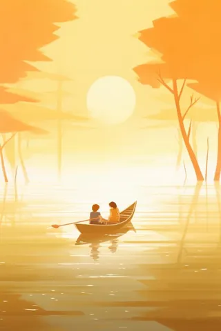 创意可爱树林小船背景