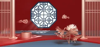 中国风国潮电商促销首页海报C4D背景图3D场景立体设计PSD素材模板