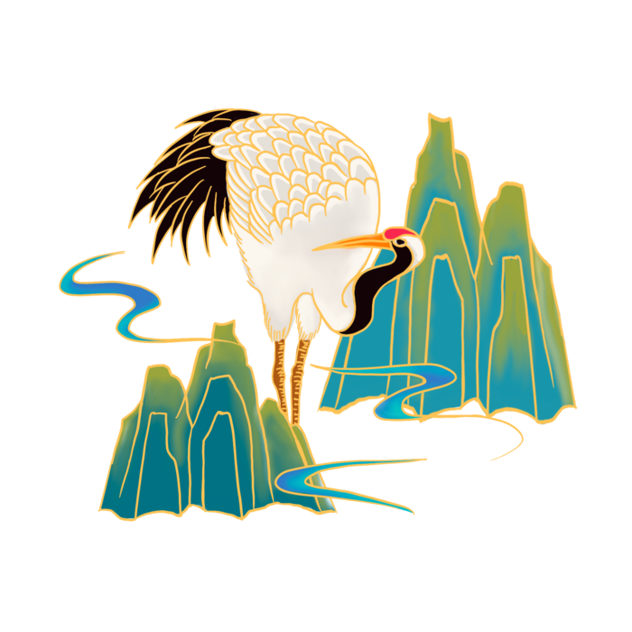 国潮仙鹤插画免扣素材设计素材