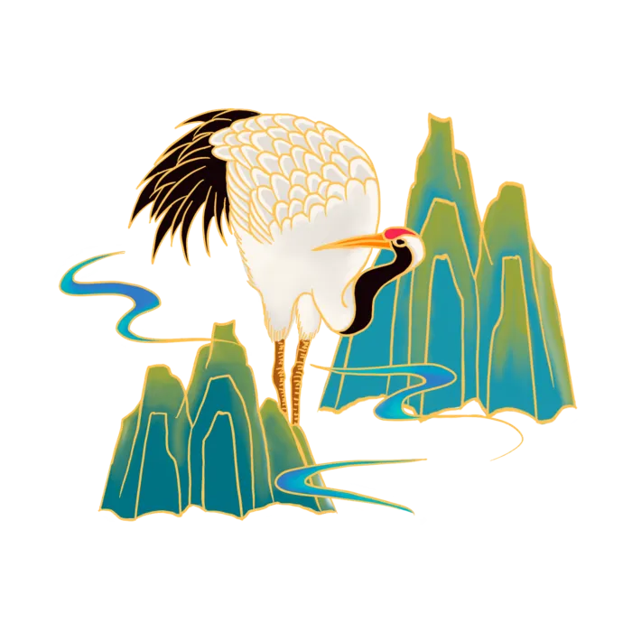 国潮仙鹤插画免扣素材设计素材