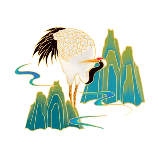 国潮仙鹤插画免扣素材设计素材