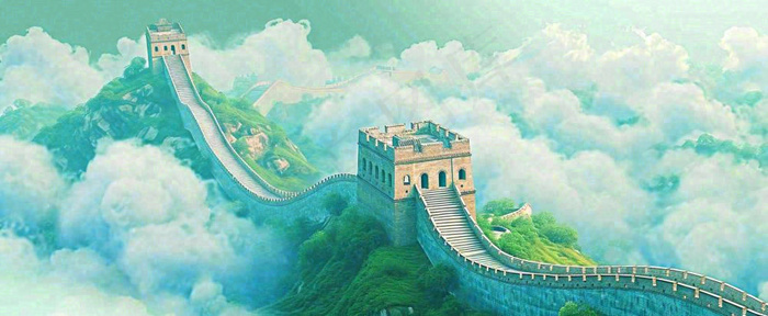 高山白云中国风长城庄严风景
