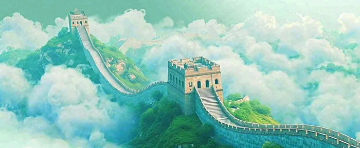 高山白云中国风长城庄严风景(1712x704)