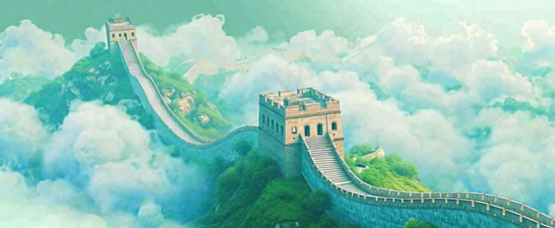 高山白云中国风长城庄严风景 高山白云中国风长城庄严风景