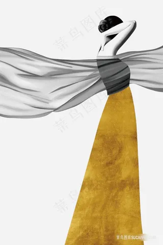 金色裙子灰色纱布装饰画
